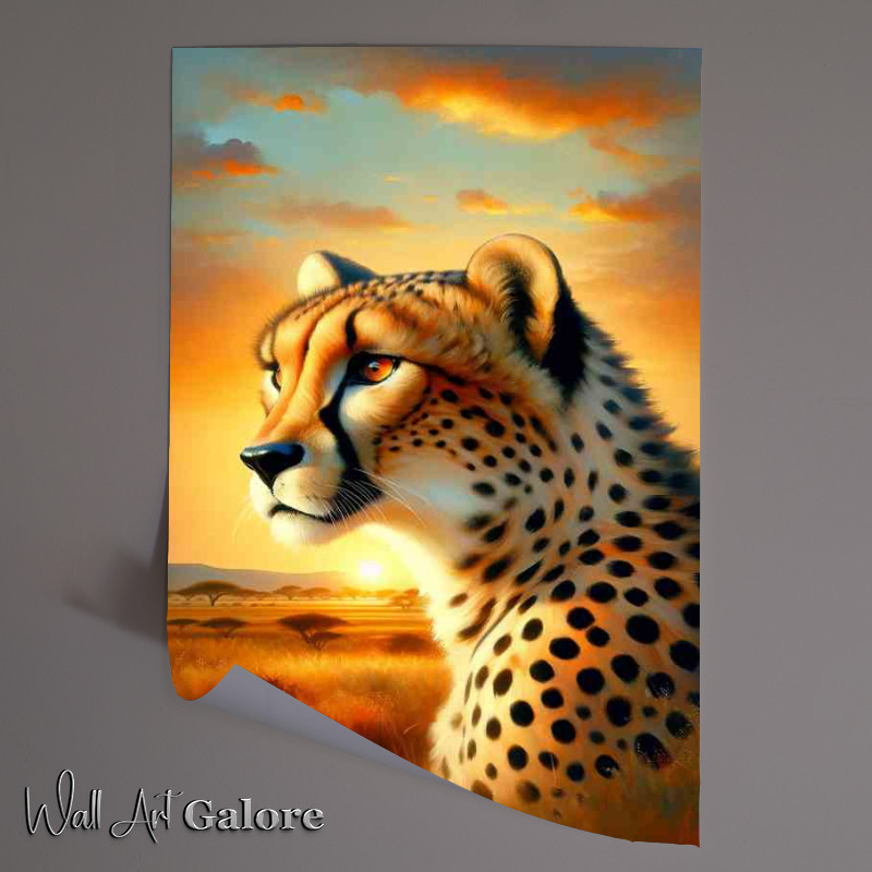 Buy Unframed Poster : (Savanna Sunrise head of an elegant cheetah)