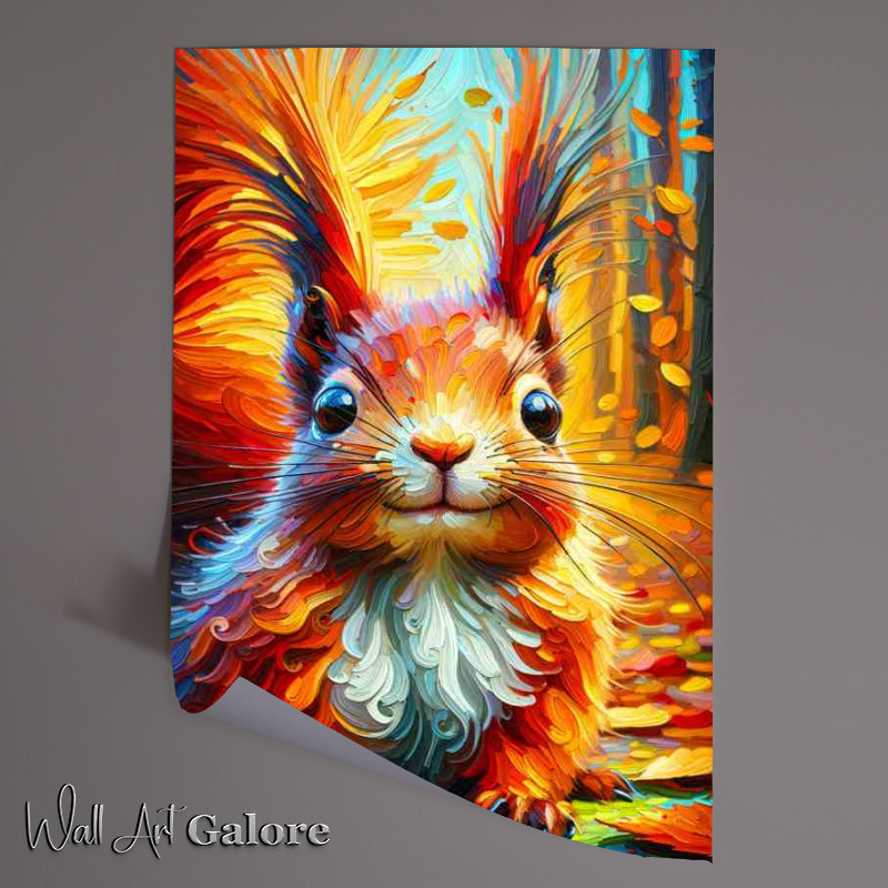 Buy Unframed Poster : (Squirrel Mischief Vibrant Oil Painting style)