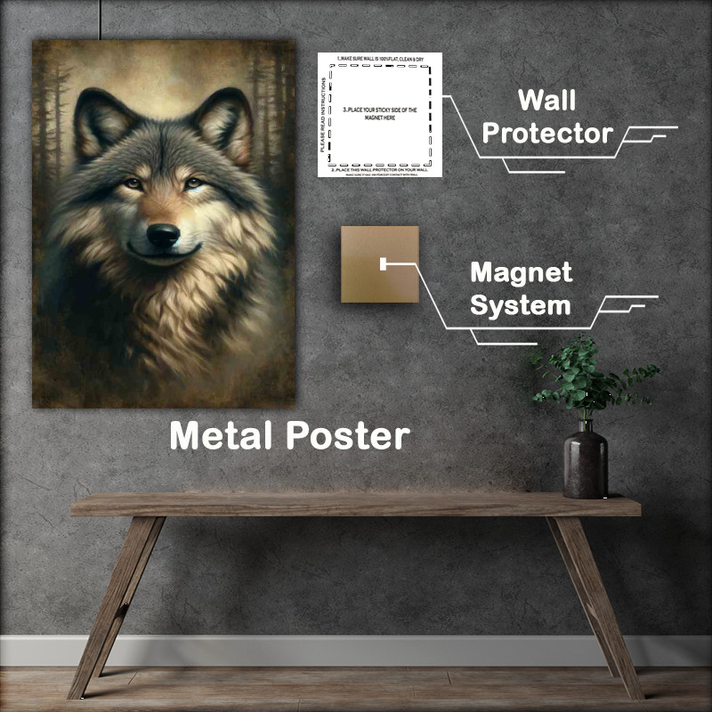 Buy Metal Poster : (Wisdom head of a serene wolf painted style)