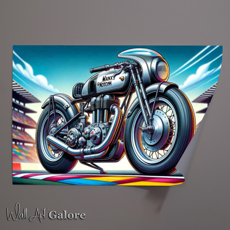 Buy Unframed Poster : (Cartoon Manx Norton Motorcycle Art A cartoon style)