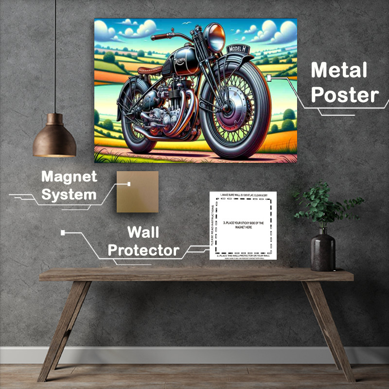 Buy Metal Poster : (Cartoon Triumph Model H Motorcycle Art A cartoon style)