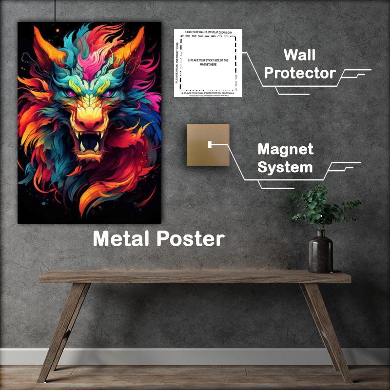Buy Metal Poster : (Colorful dragon head on black background)