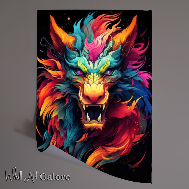Buy Unframed Poster : (Colorful dragon head on black background)