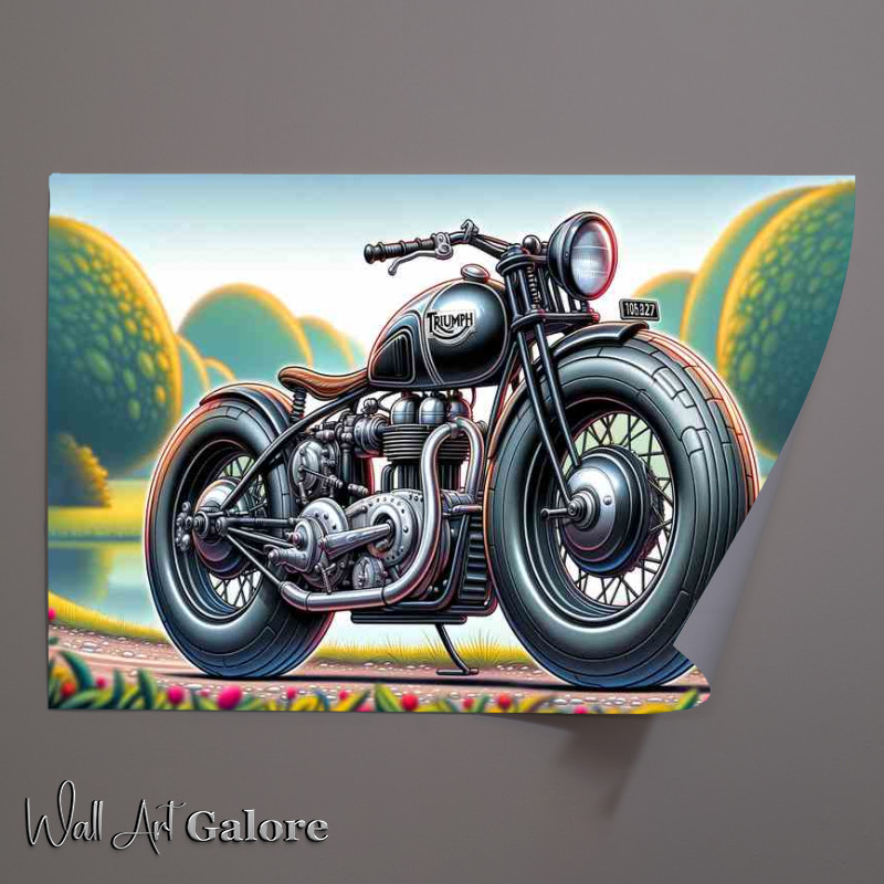 Buy Unframed Poster : (Cool Cartoon Triumph Model H Motorcycle Art A cartoon style)