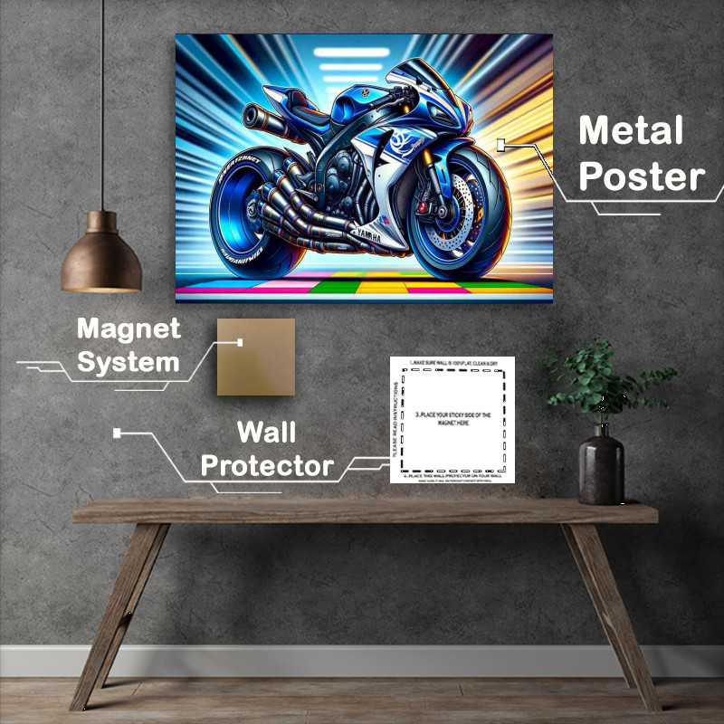 Buy Metal Poster : (Cool Cartoon Yamaha R1 Motorcycle Art)