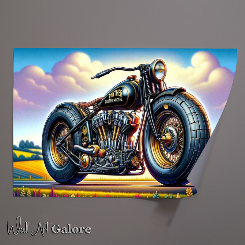 Buy Unframed Poster : (Panther Model Motorcycle Art A cartoon style)