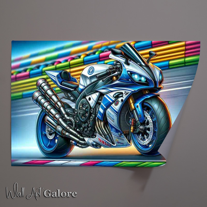 Buy Unframed Poster : (Yamaha R1 Motorcycle Art A cartoon style)