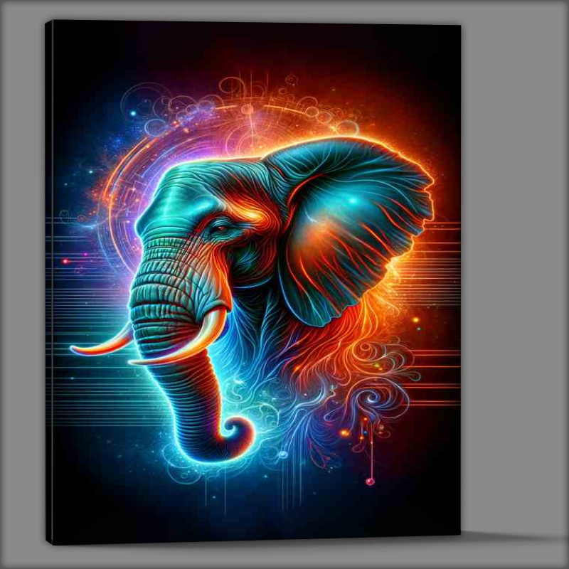 Buy Canvas : (A Magnificent elephants head in neon art majesty and wisdom)