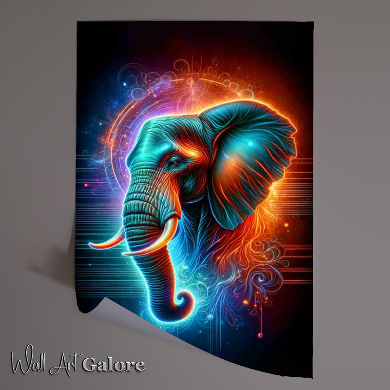 Buy Unframed Poster : (A Magnificent elephants head in neon art majesty and wisdom)