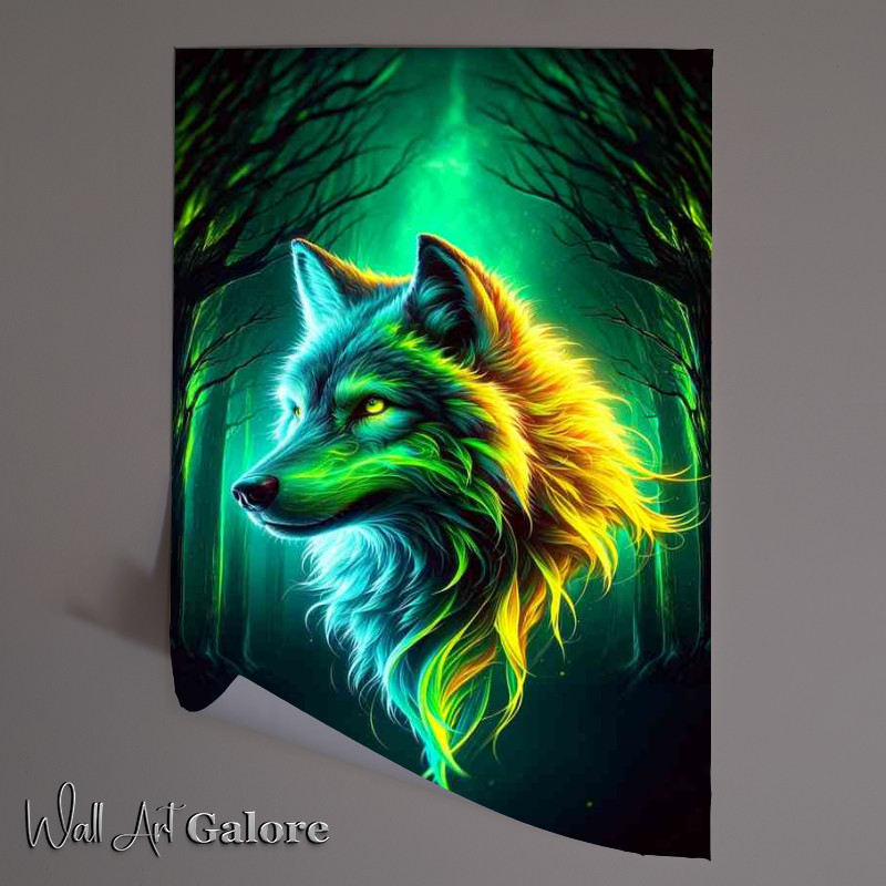 Buy Unframed Poster : (A Wolfs head contrasting with a dark forest)
