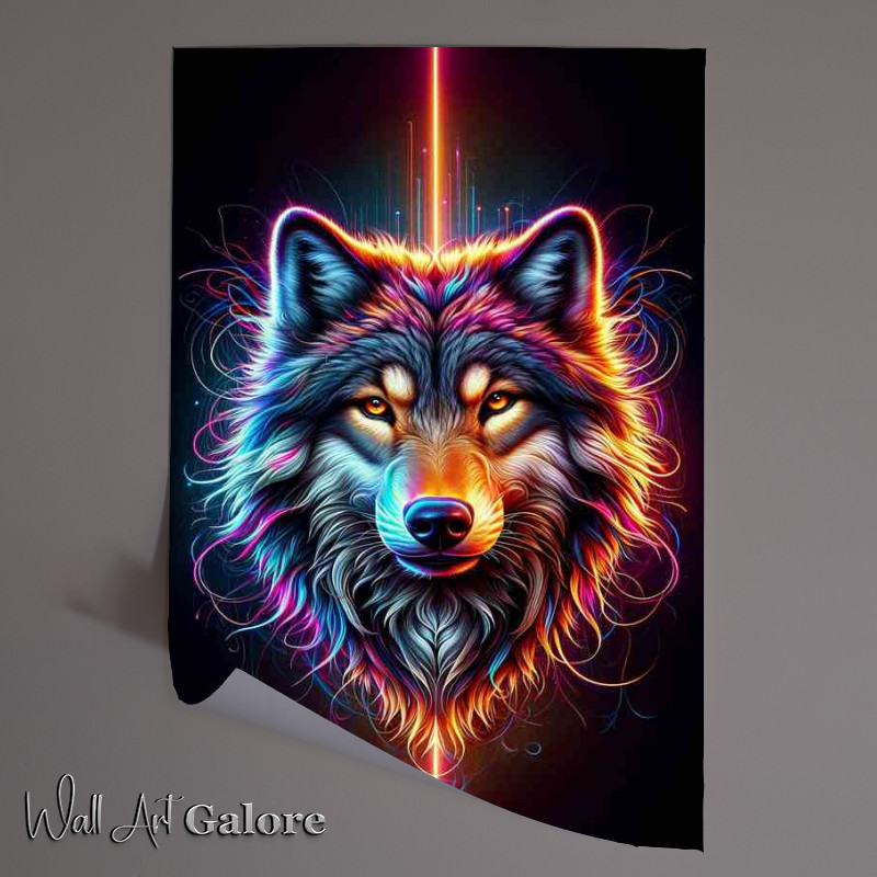 Buy Unframed Poster : (A detail noble wolfs head in neon digital art style)