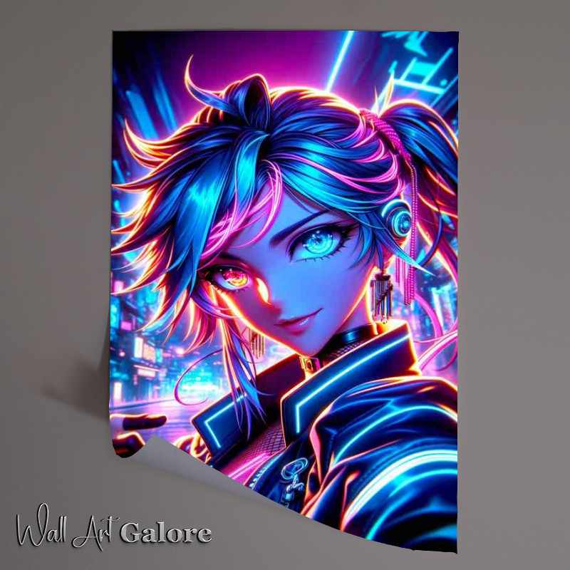 Buy Unframed Poster : (A dynamic anime character glowing with vibrant neon colors)