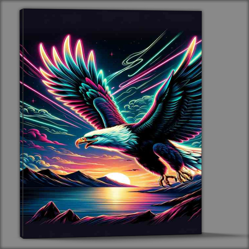Buy Canvas : (A eagle soaring in the sky portrayed in a neon art style)