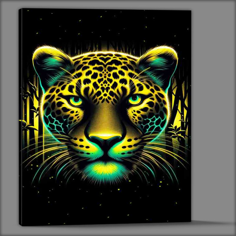 Buy Canvas : (A fierce leopards head with neon yellow and black tones)