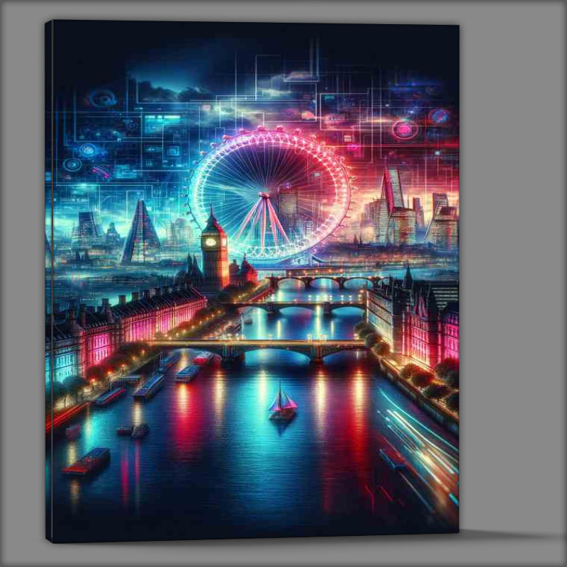 Buy Canvas : (A magnificent London skyline aglow with radiant neon colors)