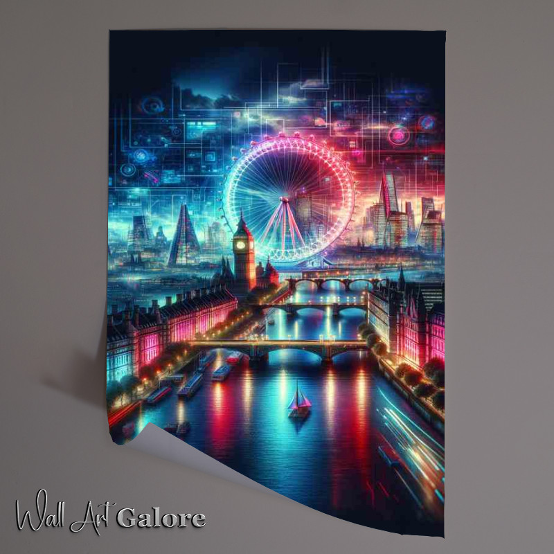 Buy Unframed Poster : (A magnificent London skyline aglow with radiant neon colors)