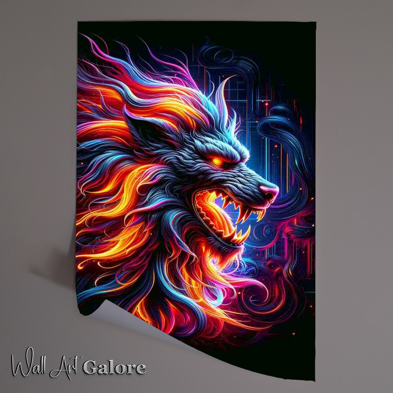 Buy Unframed Poster : (A magnificent cerberus head enhanced with vivid neon colors)