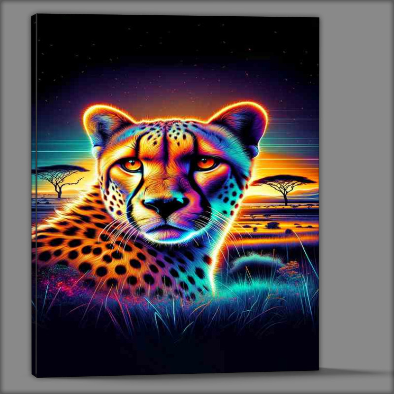 Buy Canvas : (A majestic cheetahs head in neon art style African savanna)