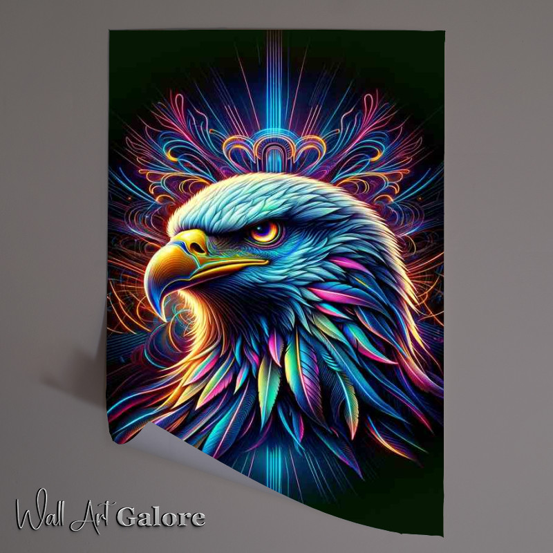Buy Unframed Poster : (A majestic eagles head in a neon digital art style)
