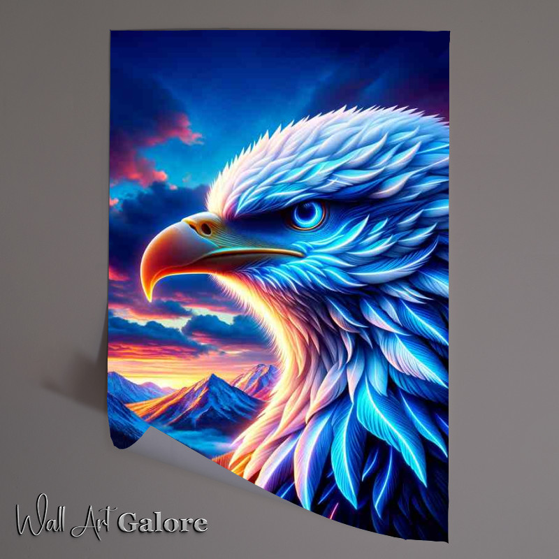 Buy Unframed Poster : (A majestic eagles head, with neon blue and white tones)