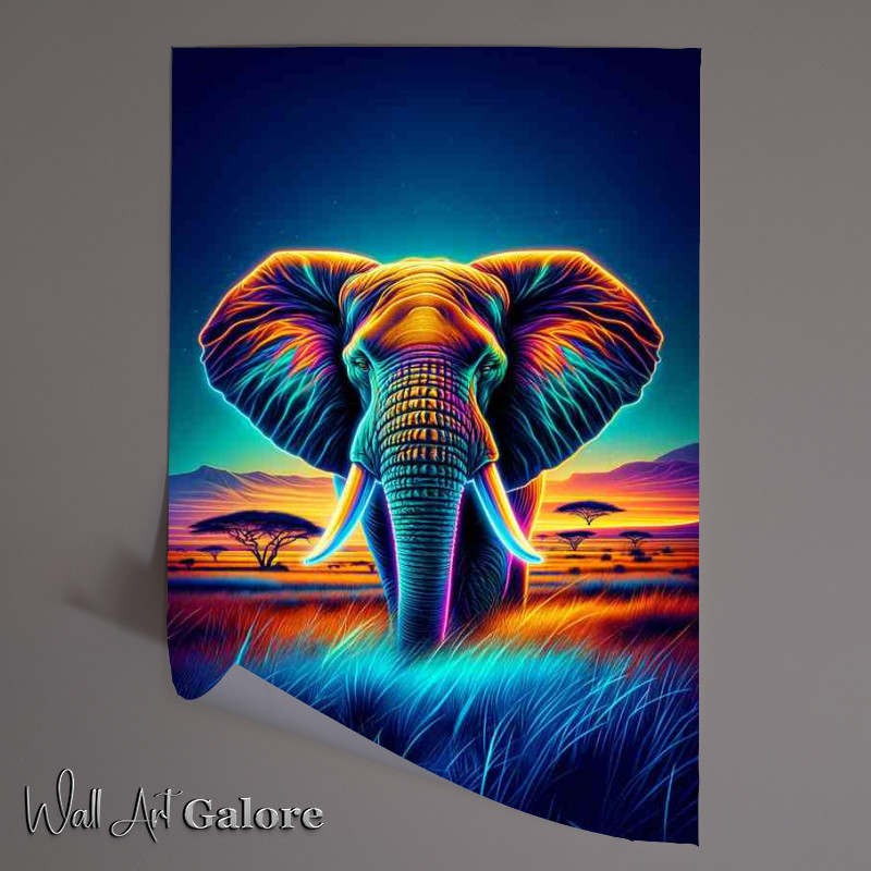 Buy Unframed Poster : (A majestic elephants head in neon digital art style)
