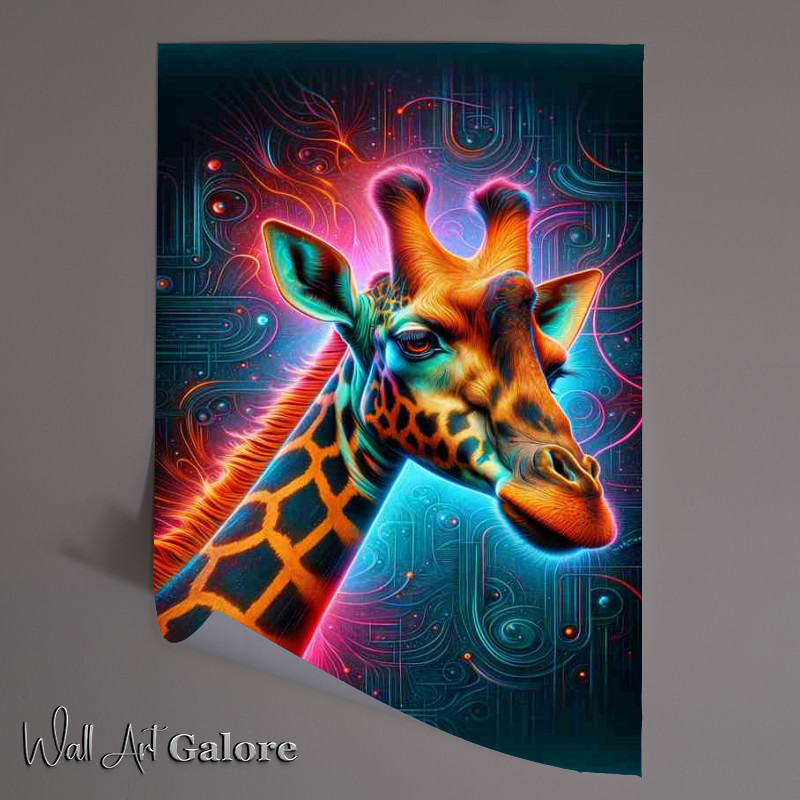 Buy Unframed Poster : (A majestic giraffes head in neon digital art style)