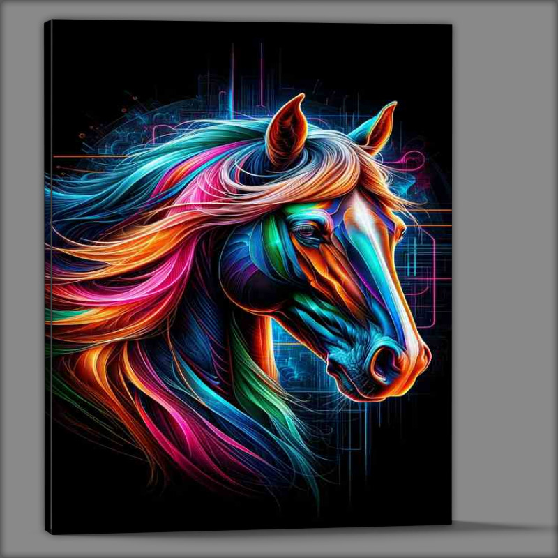 Buy Canvas : (A majestic horses head in neon art strength and beauty)