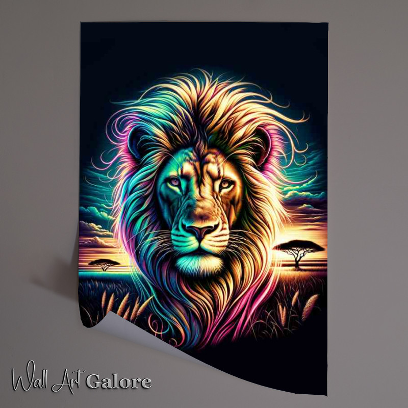 Buy Unframed Poster : (A majestic lions head in neon digital art)