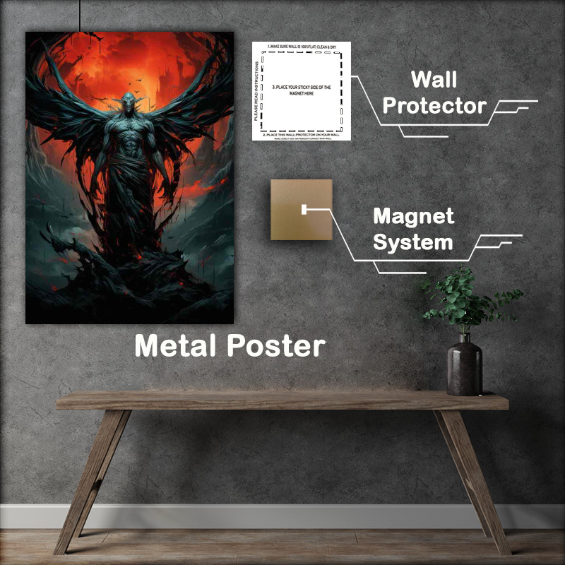 Buy Metal Poster : (Demon wings and a red moon)
