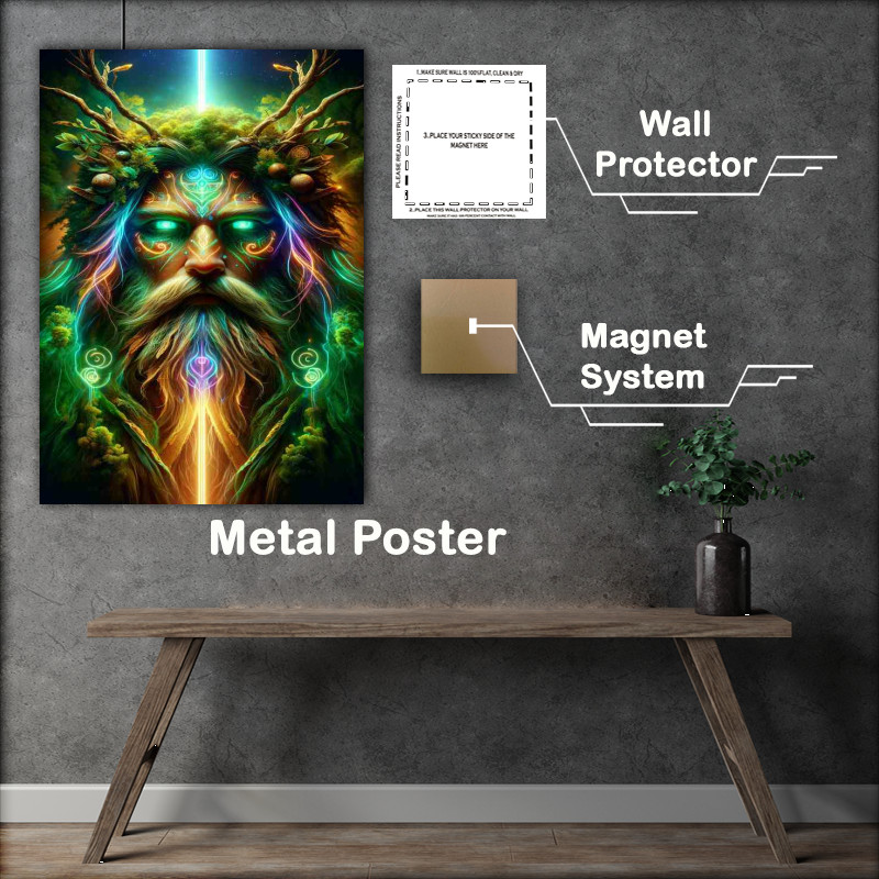 Buy Metal Poster : (A majestic pagan god enveloped in mystical neon colors)
