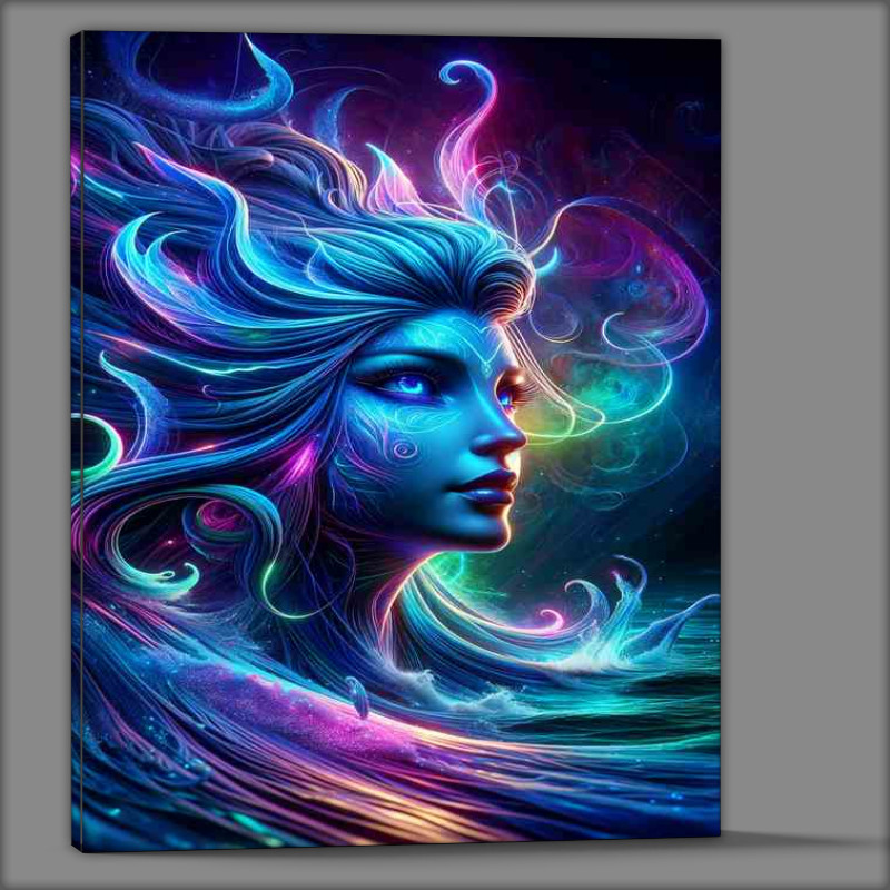 Buy Canvas : (A mythical siren head glowing with surreal neon colors)
