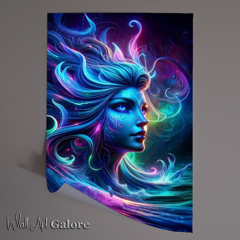 Buy Unframed Poster : (A mythical siren head glowing with surreal neon colors)