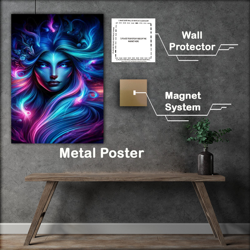 Buy Metal Poster : (A mythical siren head with surreal neon colors)