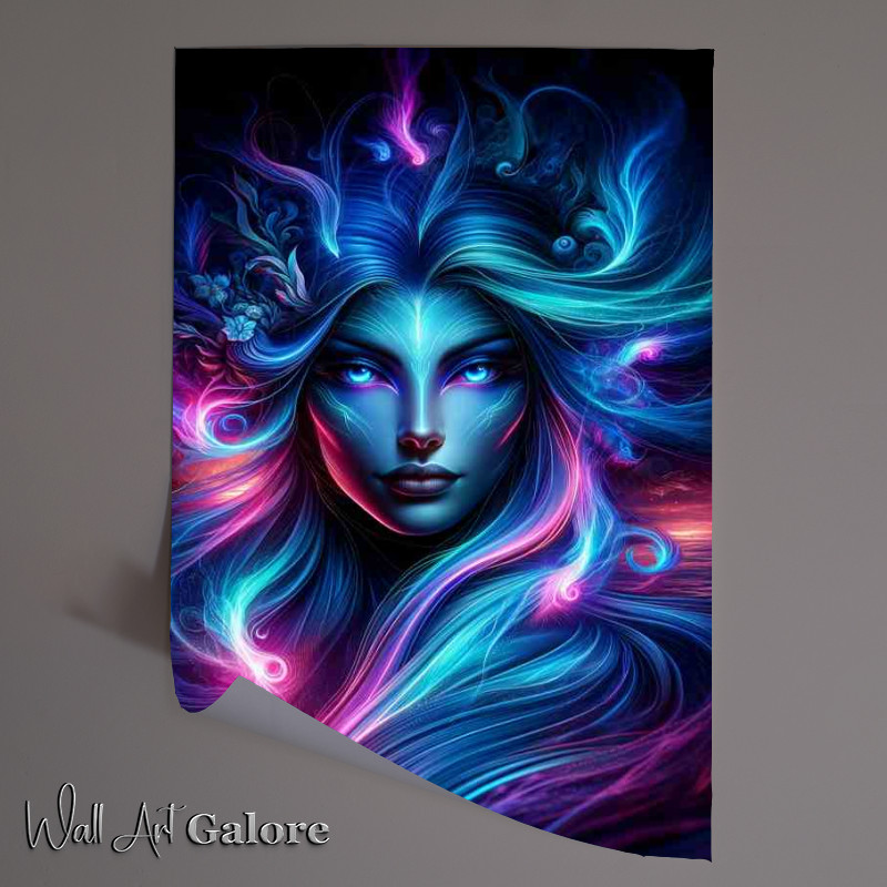 Buy Unframed Poster : (A mythical siren head with surreal neon colors)
