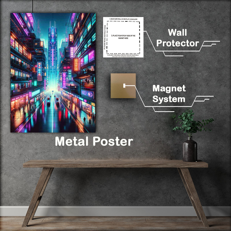 Buy : (Neonlit Cyber City Skyscrapers - Metal Poster)