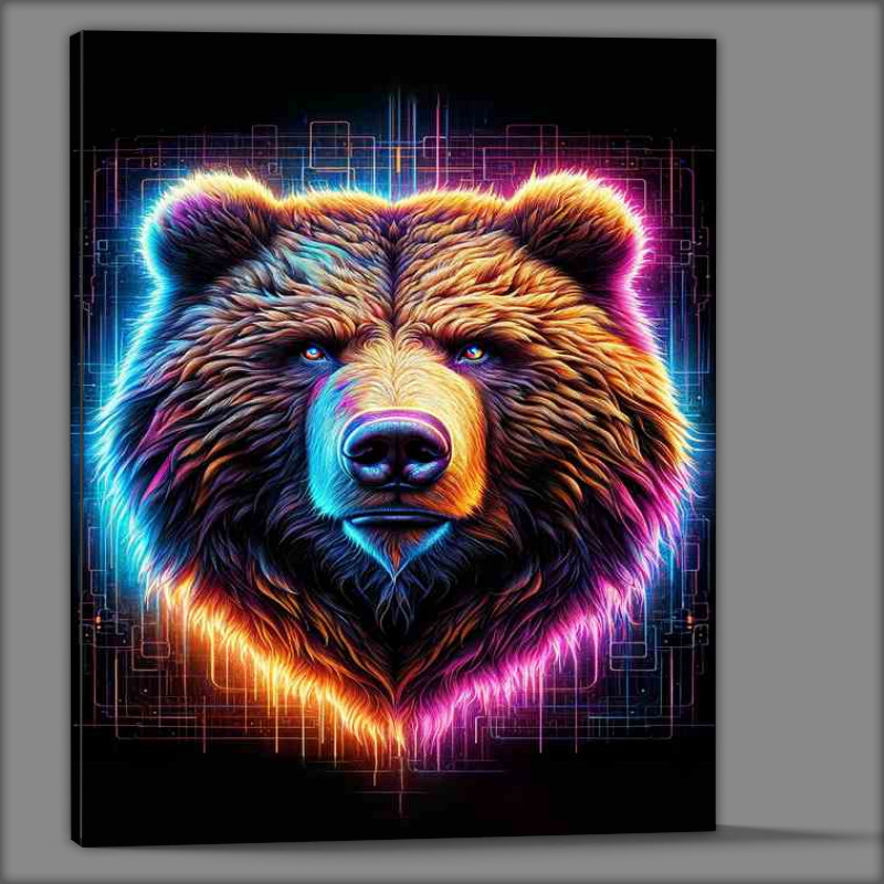 Buy Canvas : (A powerful bears head in neon digital art style)