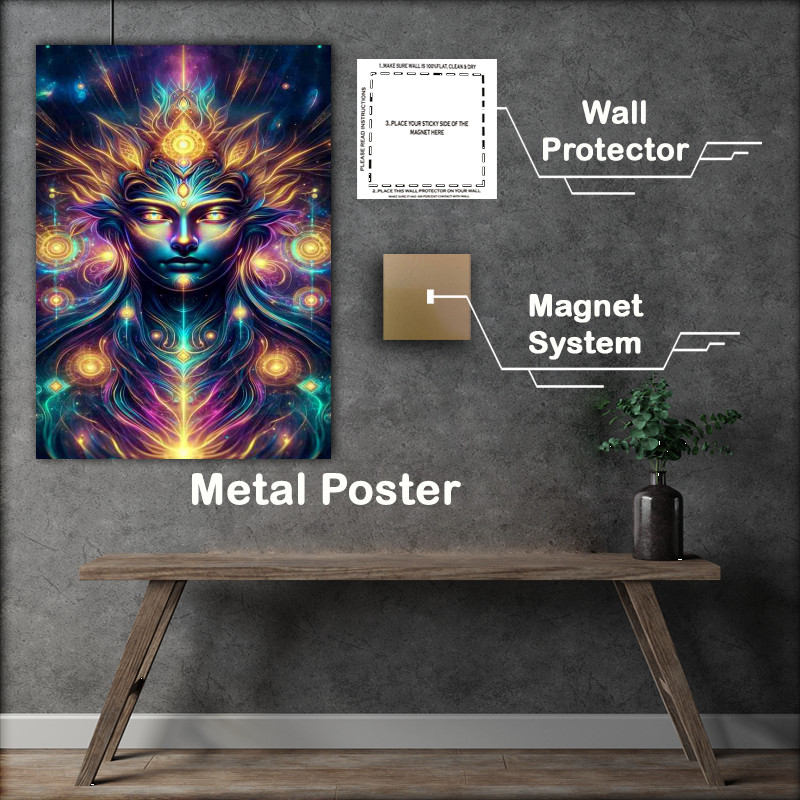 Buy Metal Poster : (A powerful deity radiating divine energy in neon colors)