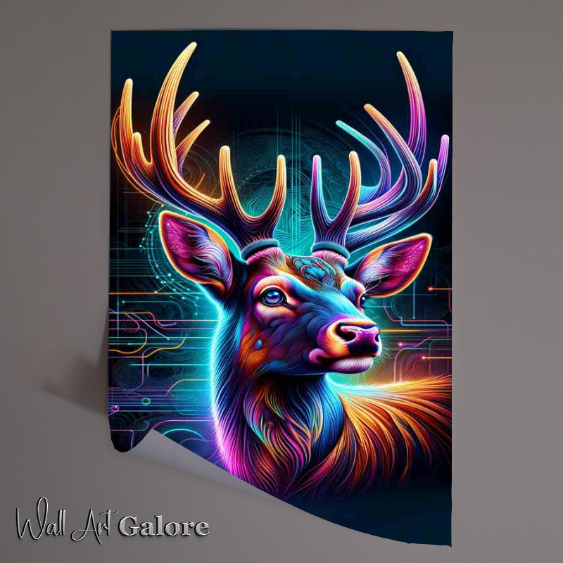 Buy Unframed Poster : (A regal deers head in neon digital art natural grace)