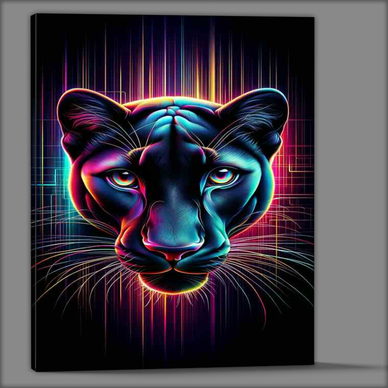 Buy Canvas : (A sleek panther's head in neon mysterious allure)