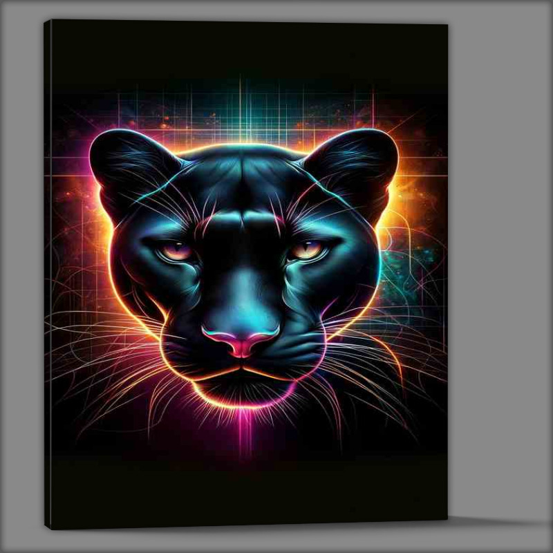 Buy Canvas : (A sleek panthers head in neon art mysterious allure)