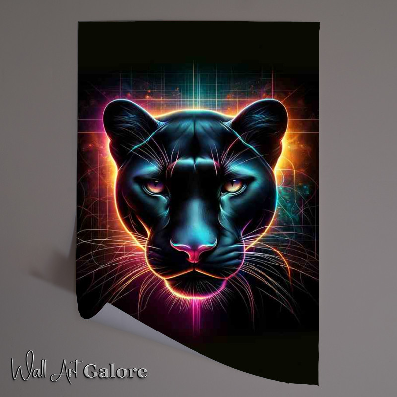 Buy Unframed Poster : (A sleek panthers head in neon art mysterious allure)