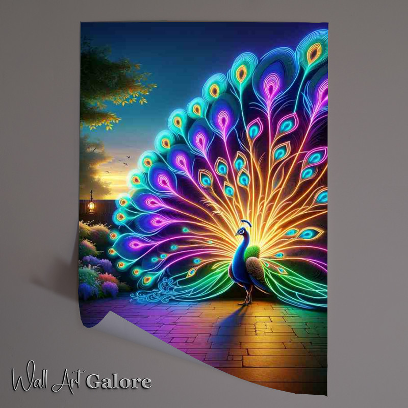 Buy : (Peacock Neon Art Feather Display Poster)