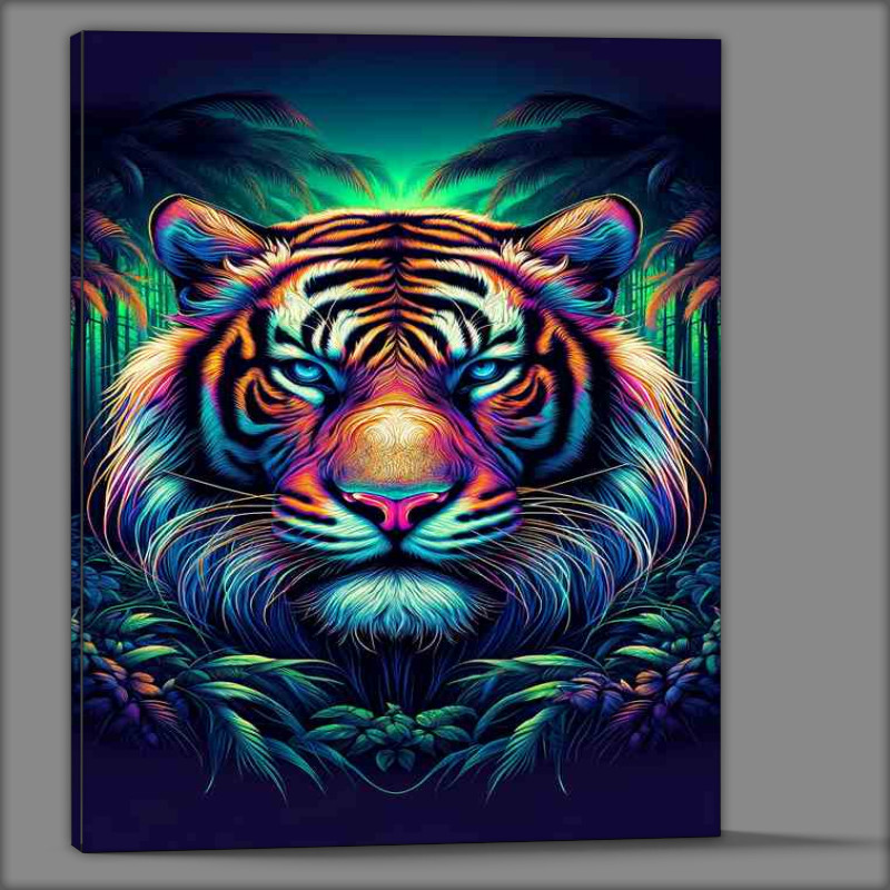 Buy Canvas : (A striking tigers head in neon digital art)