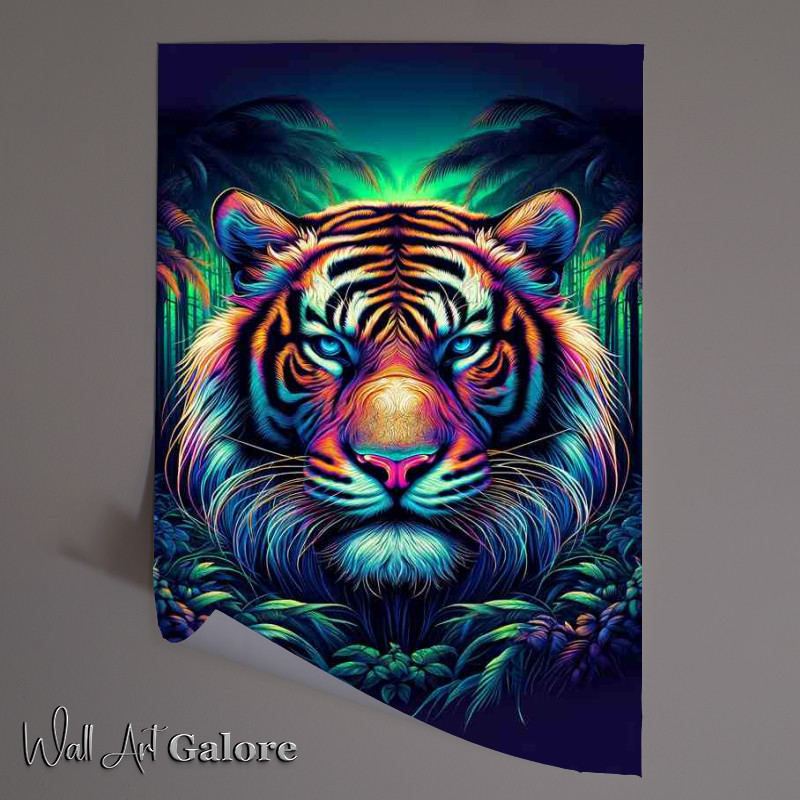 Buy Unframed Poster : (A striking tigers head in neon digital art)
