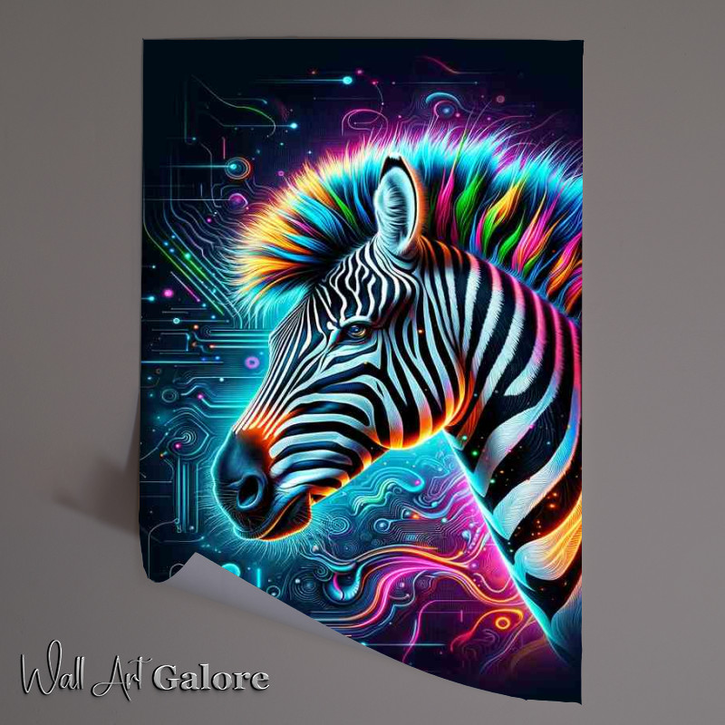 Buy Unframed Poster : (A striking zebras head in neon digital art)