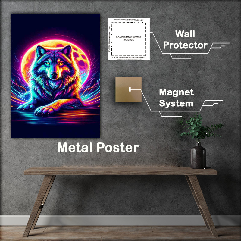 Buy Metal Poster : (A wolf in ultra high quality with a full moon)