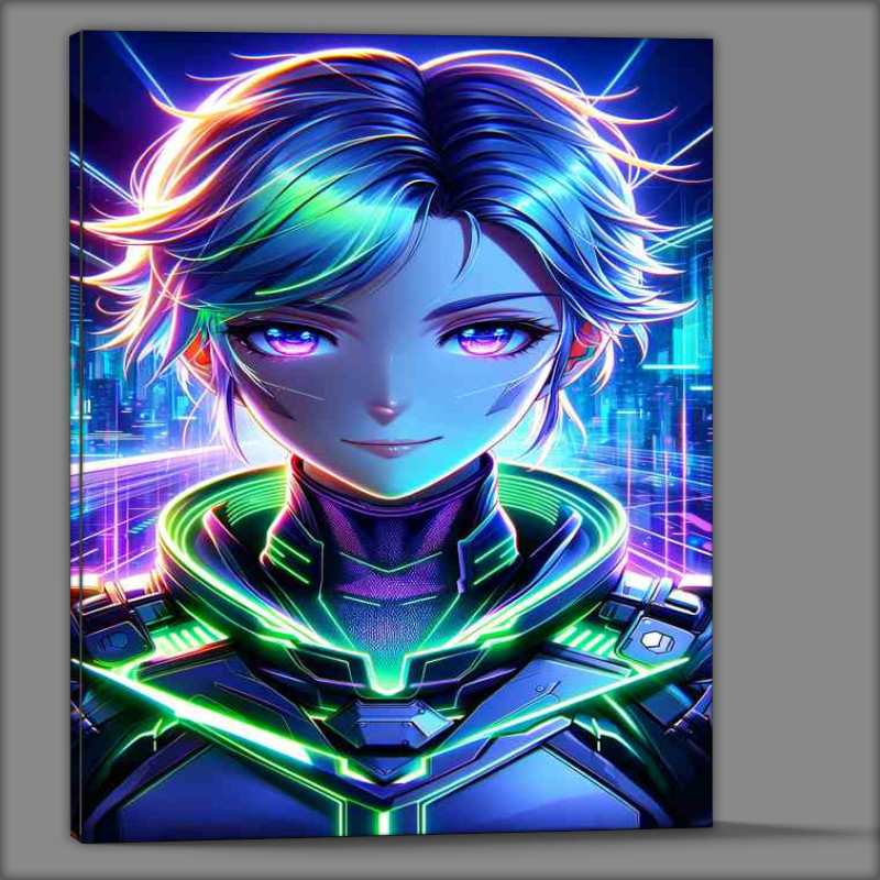 Buy Canvas : (Anime character with a sci fi in neon colors)