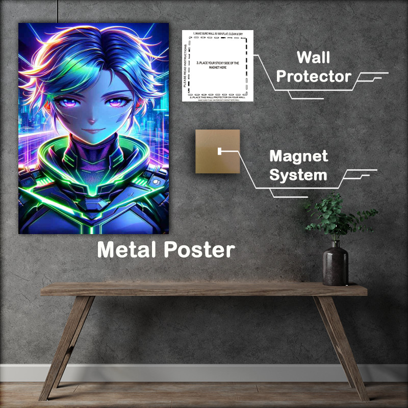 Buy Metal Poster : (Anime character with a sci fi in neon colors)
