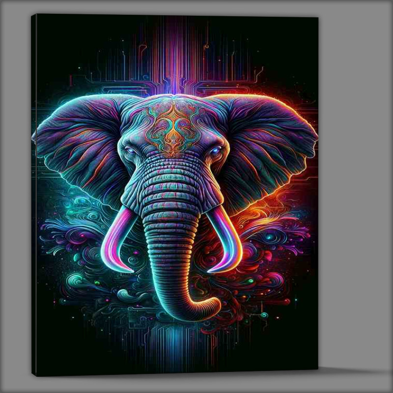 Buy Canvas : (Elephants head in neon art style embodying majesty)