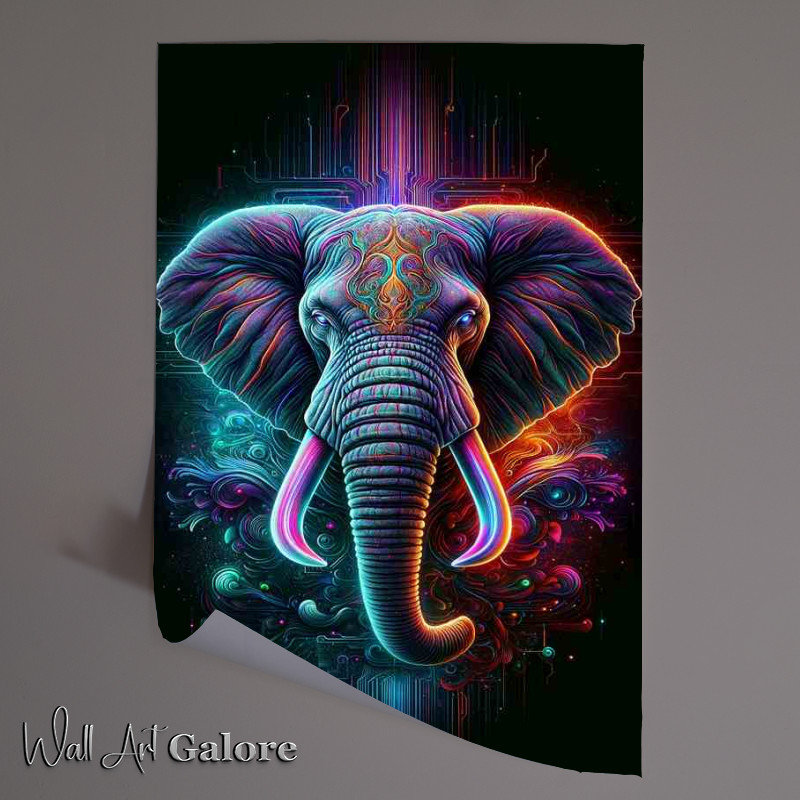 Buy Unframed Poster : (Elephants head in neon art style embodying majesty)